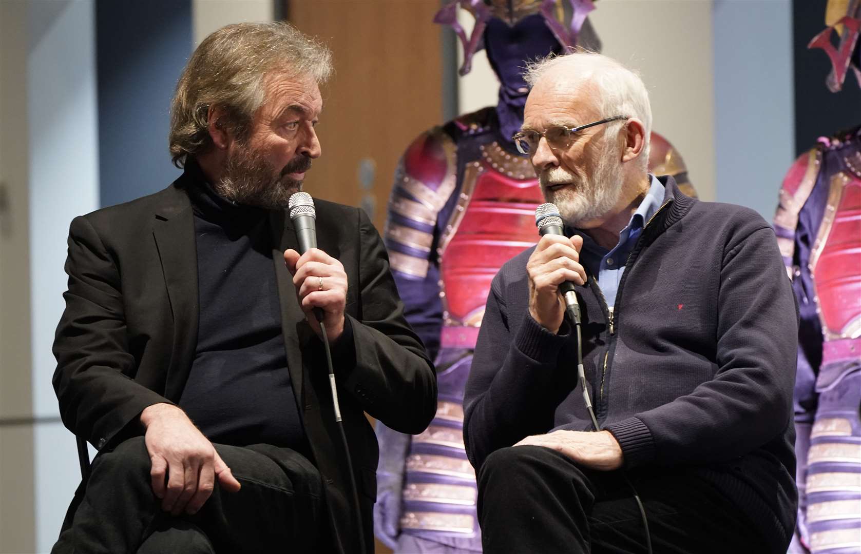 Ian Beattie and Ian McElhinney talk about the show at the studio tour (Niall Carson/PA)