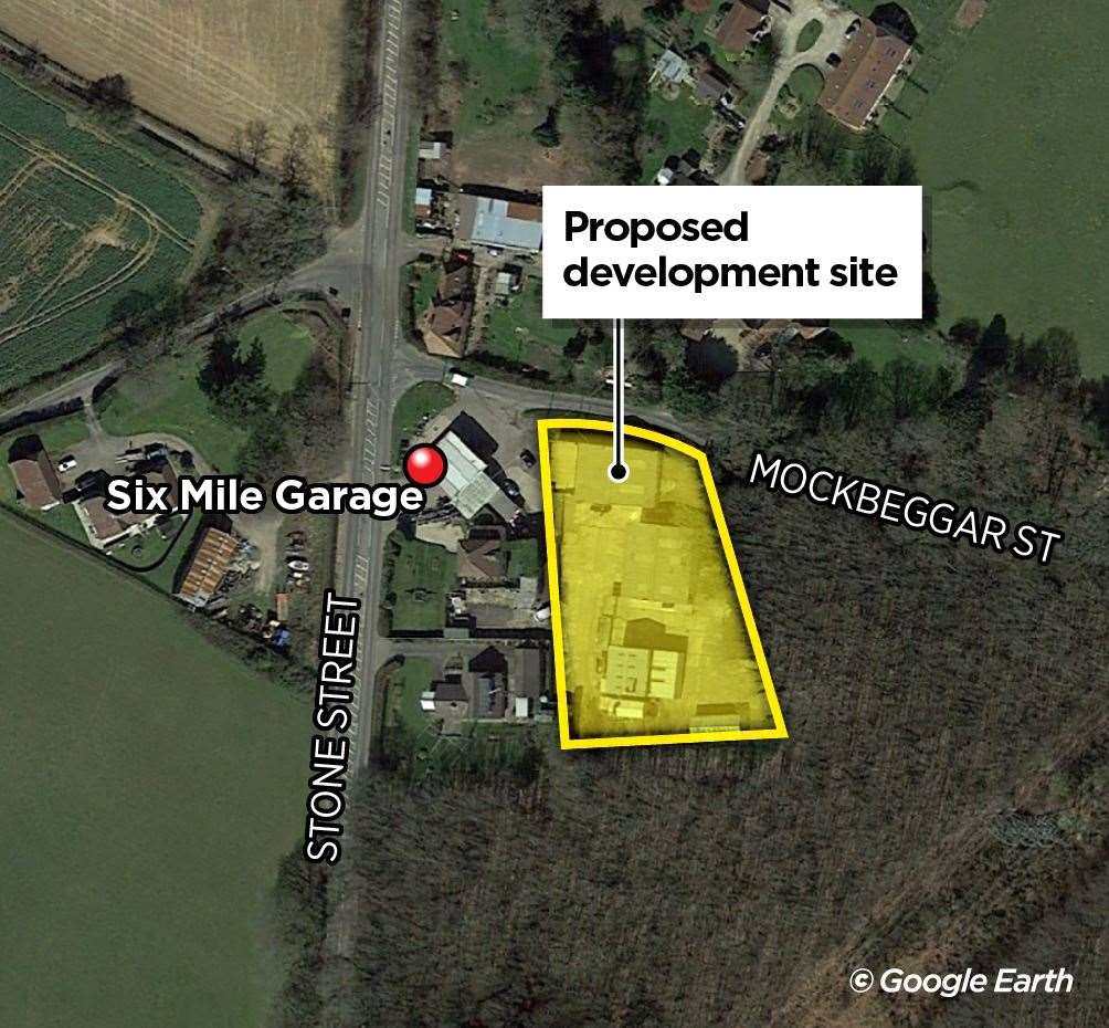 The 40,000 sqft site is behind Six Mile Garage on the B2068 between Canterbury and Hythe, 4 miles to junction 11 of M20 and 9 miles to Canterbury