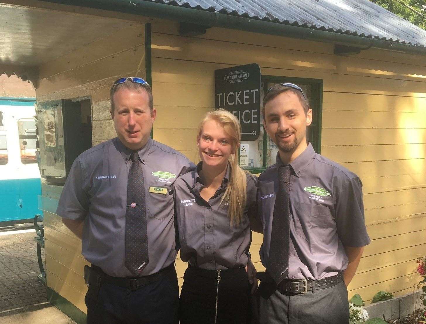 Volunteers outside the ticket officer where visitors can purchase a pass for the ride between Shepherdswell and Eythorne