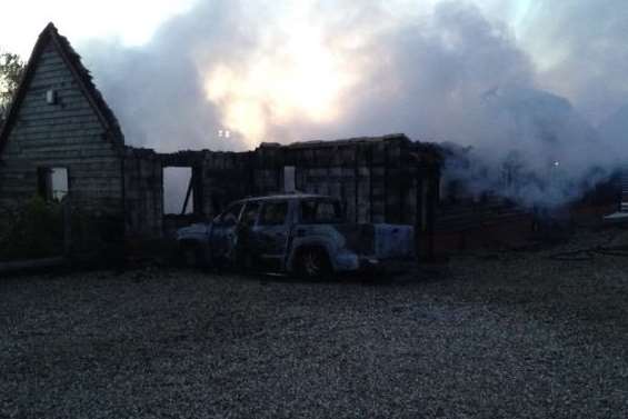 The badly damaged converted barn at Hoath. Picture: Kent Fire and Rescue.