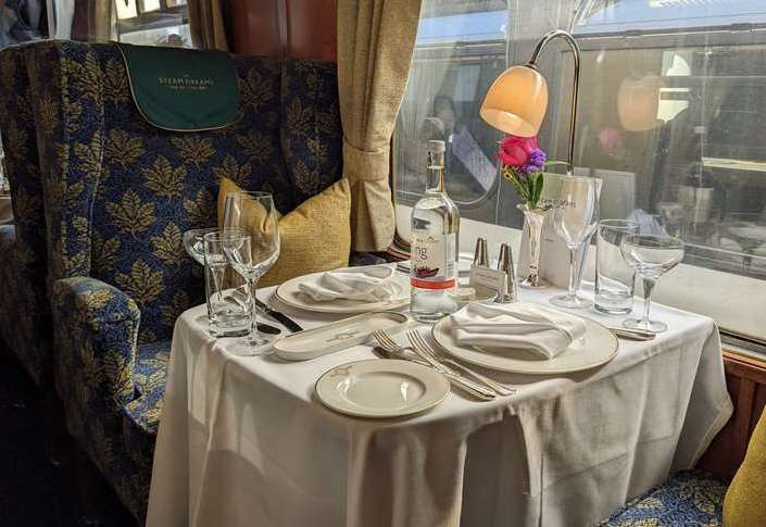 A table for two in the Pullman-style dining carriage