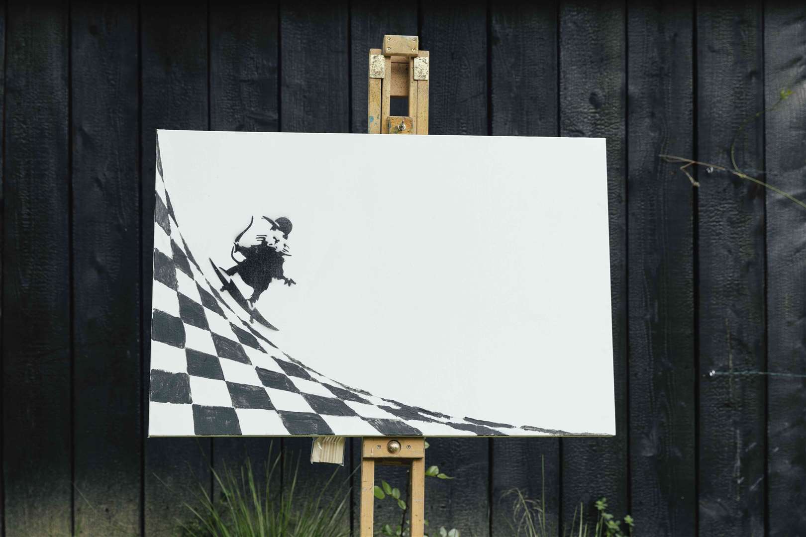 This piece, called Ride It Out And Flatten The Curve, sees a Banksy-style rat riding down a Bridget Riley-style curve (Rollo Jensen)