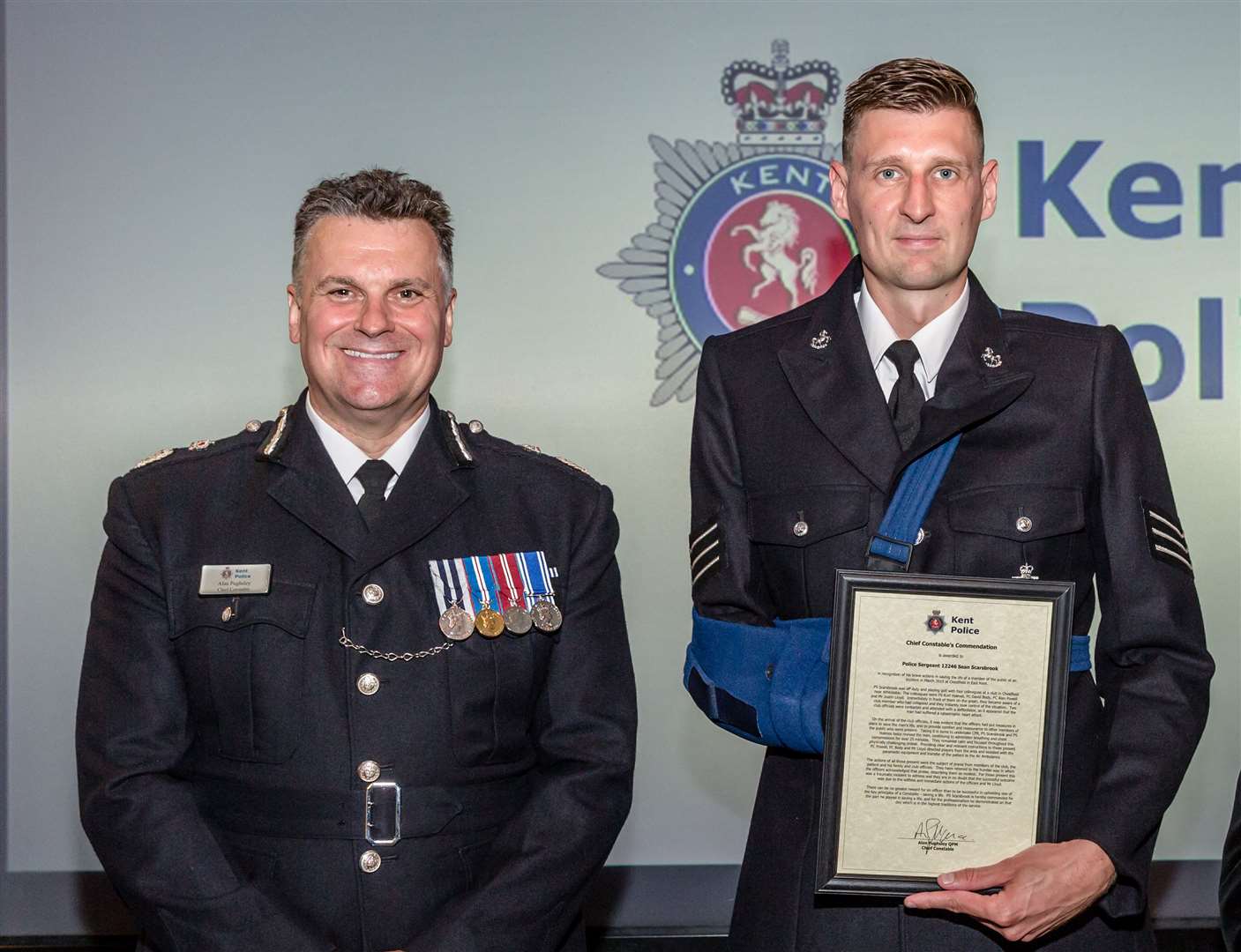 Sgt Scarsbrook with Chief Constable Alan Pughsley . Pic: Alexa Kelly Photography