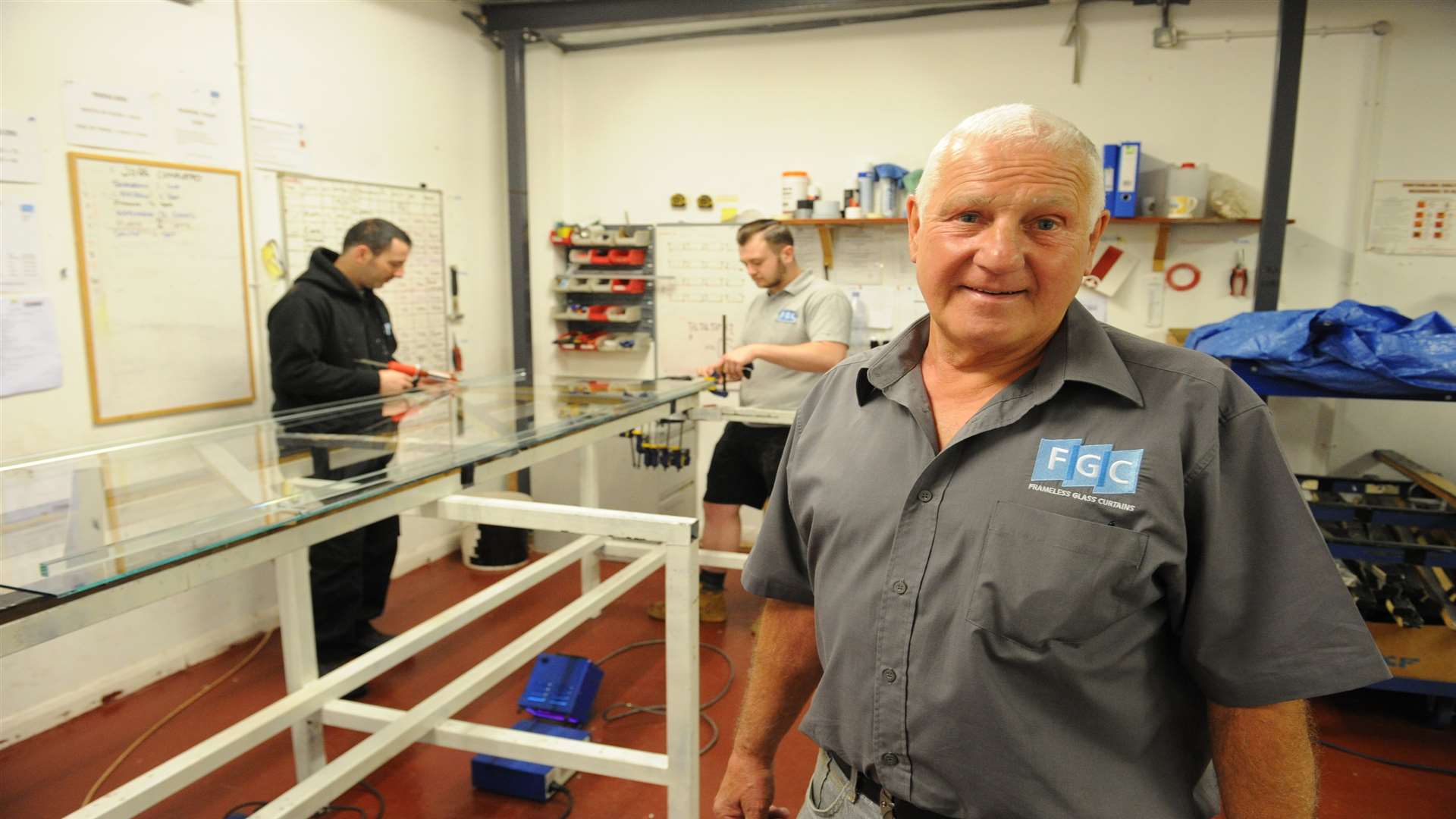 Managing director Gary Beresford in the Frameless Glass Curtains factory