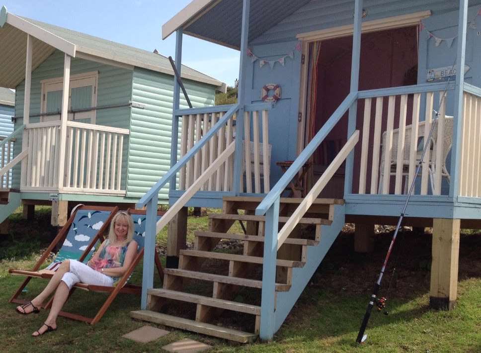 Helen Upward from Minster, Sheppey,outside her beach hut.