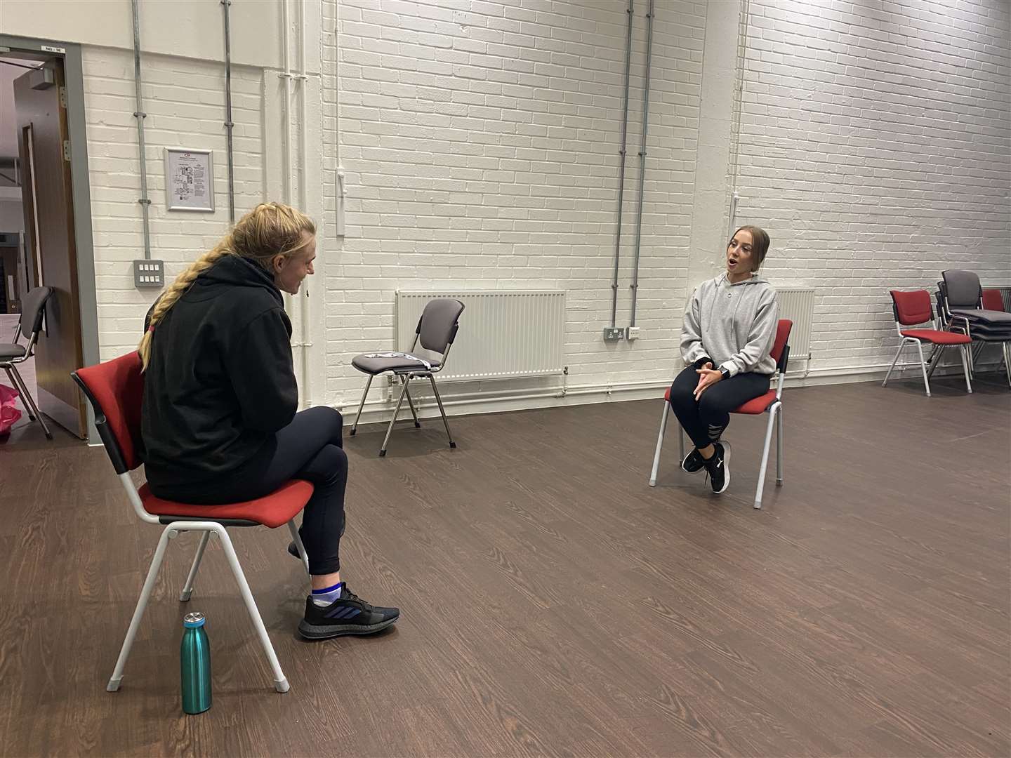 A socially distanced adult acting class