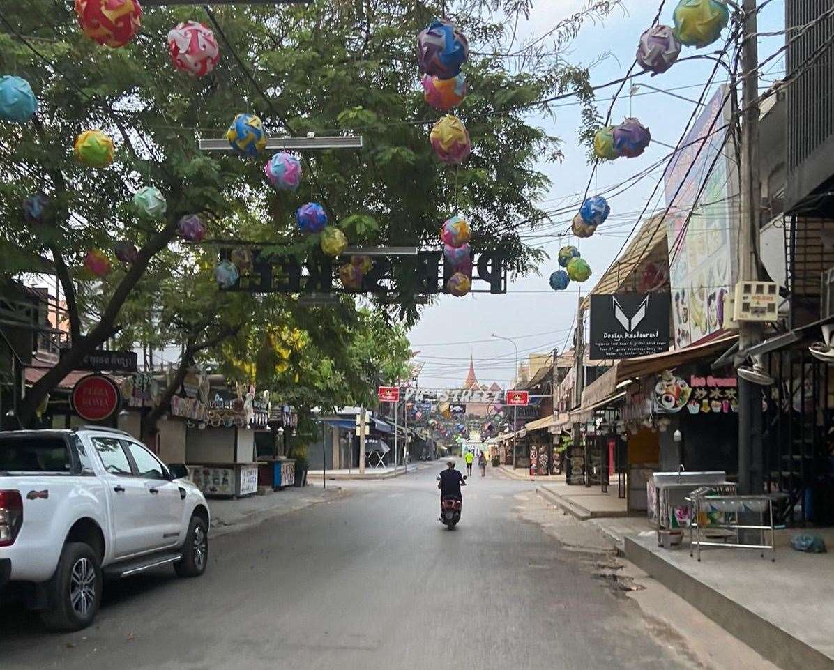Bar Street in Siem Reap is normally spilled out and full of people into the road from the myriad of bars, cafes, restaurants and street vendors. Now it is empty