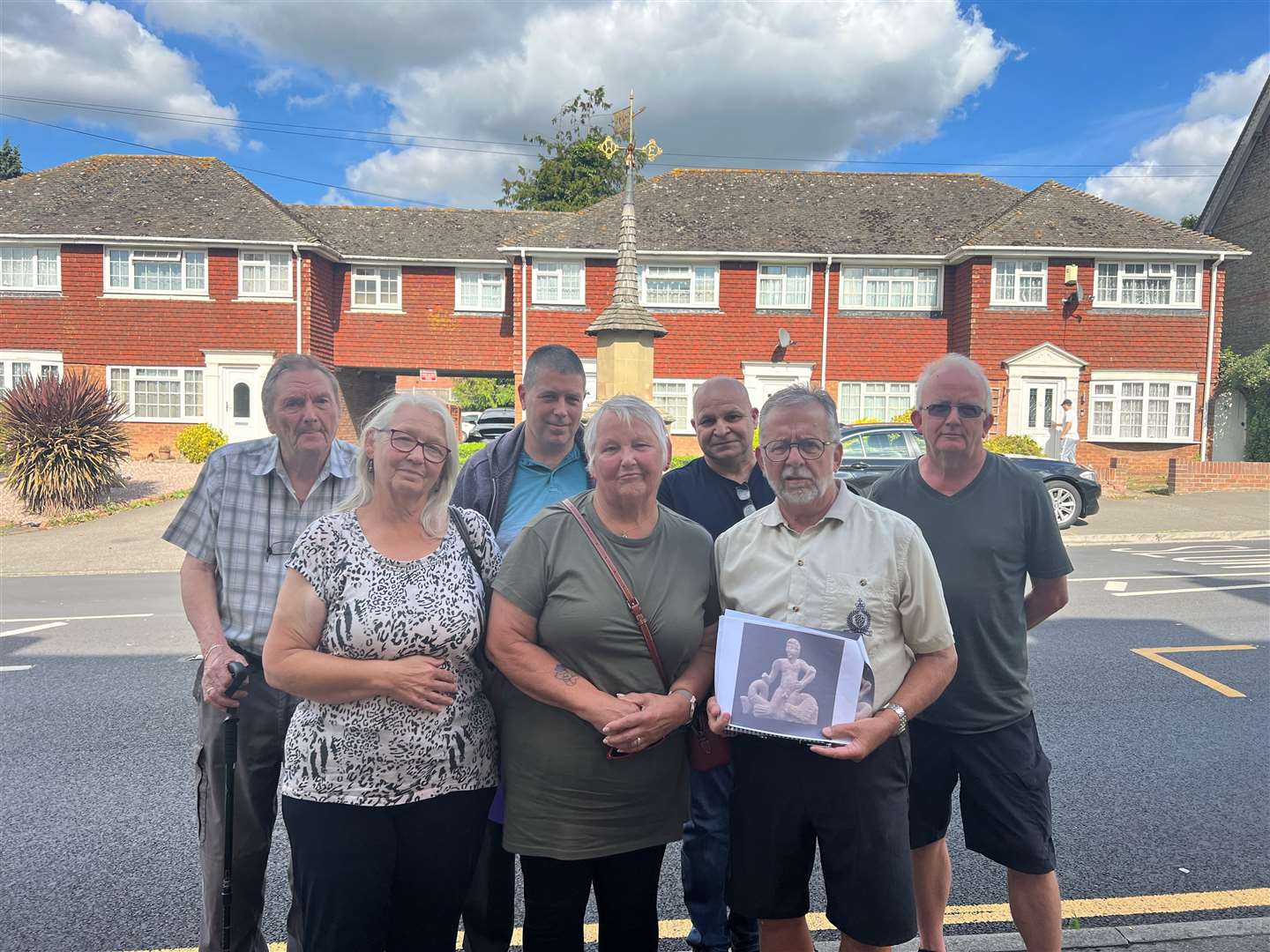 Angry Teynham villagers; from left to right back row: David Rumble, Cllr Lloyd Bowen, David Steel and David Samworth, from left to right front row: Heather Whitehouse, Pauline Duncan and Clive Brodigan. Picture: Megan Carr