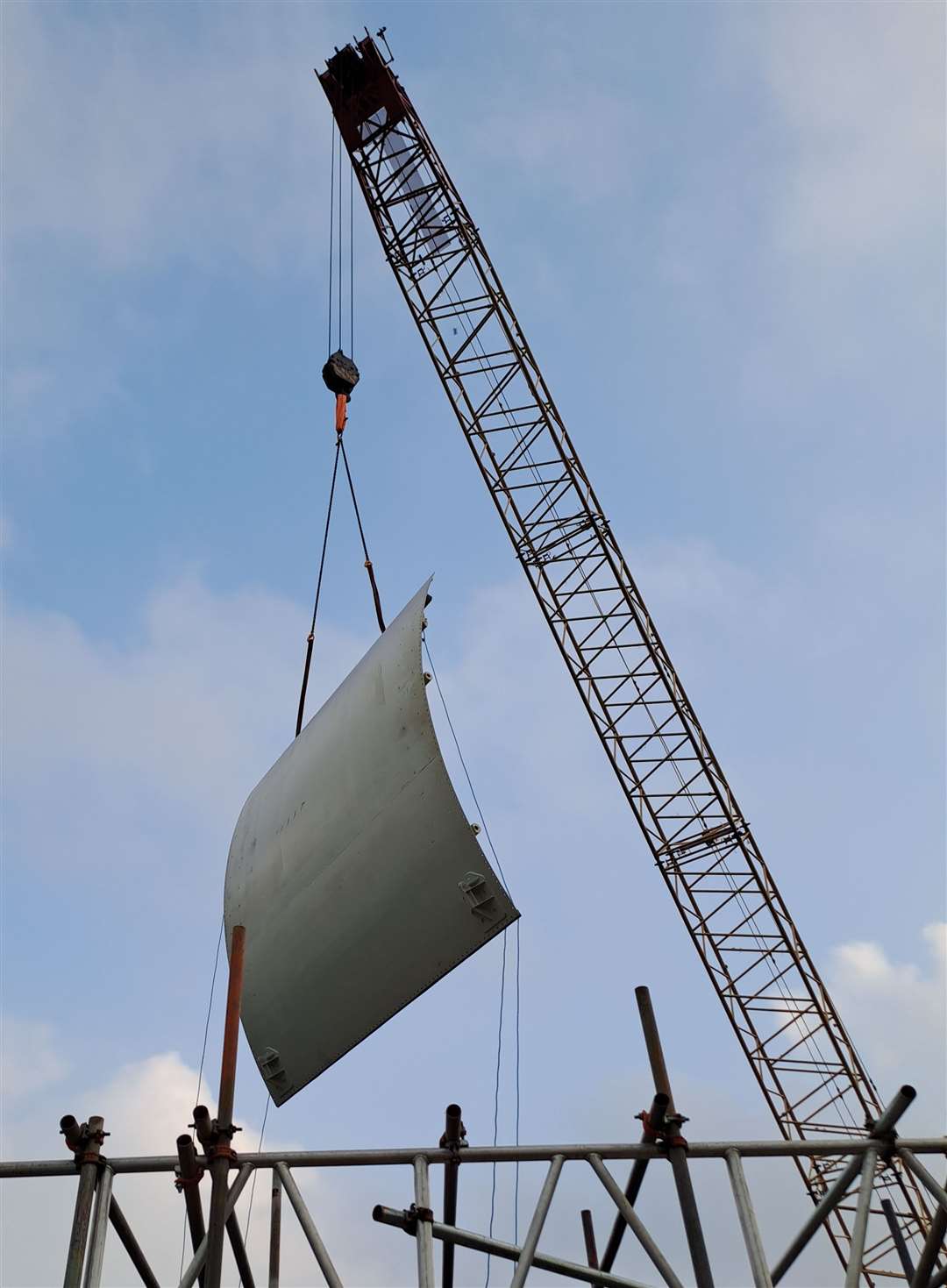 The new gate being lifted into position by crane at the Leigh Storage Area