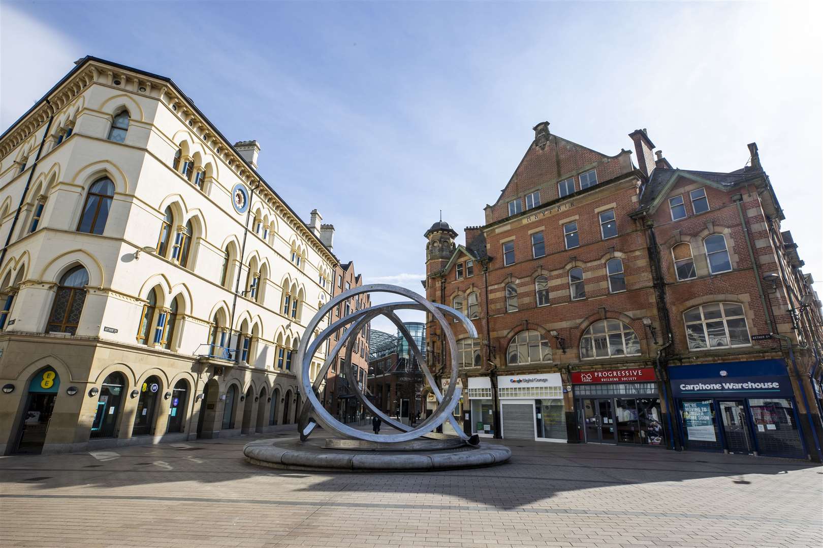 Closed shops in Cornmarket in Belfast city centre (Liam McBurney/PA)