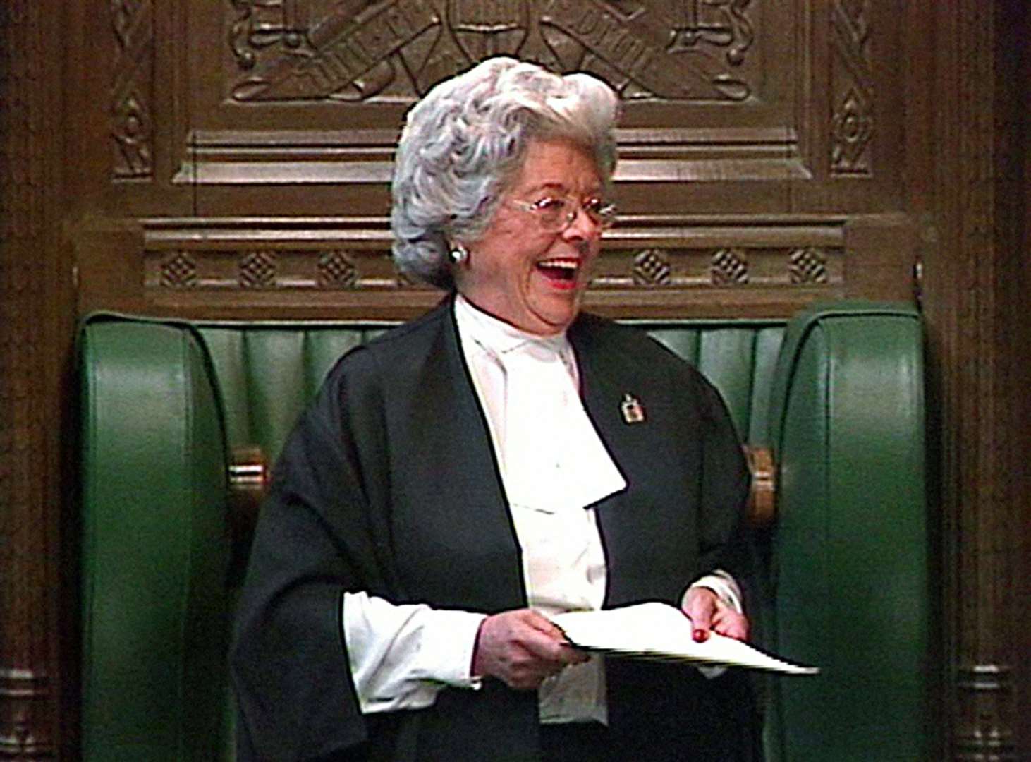 Betty Boothroyd marking her retirement as speaker of the Commons with a speech to MPs in 2000 (PA)