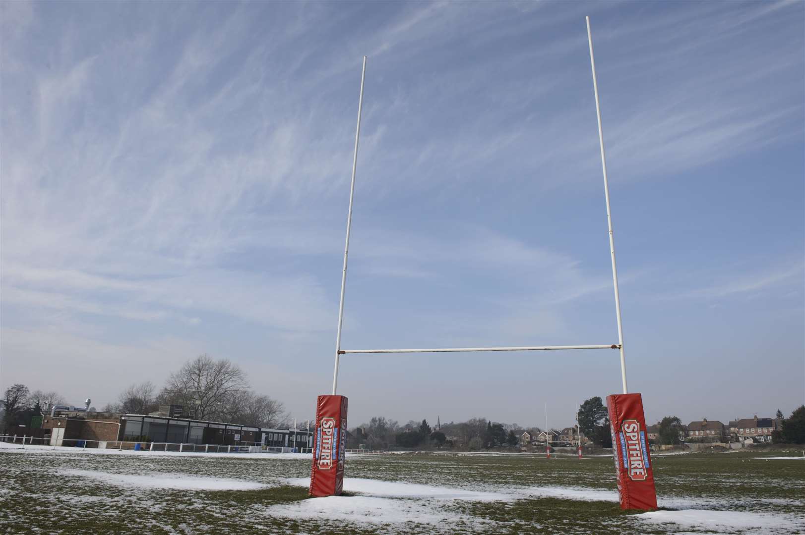 The partially snow-covered pitch at Ashford Rugby Club, off Canterbury Road, Ashford. Picture: Andy Payton (1081666)