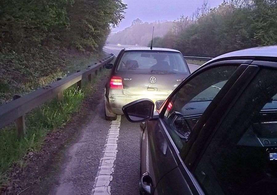 A driver almost clipped a police car in Sevenoaks before driving off at 90mph. Picture: @KentPolice7oaks