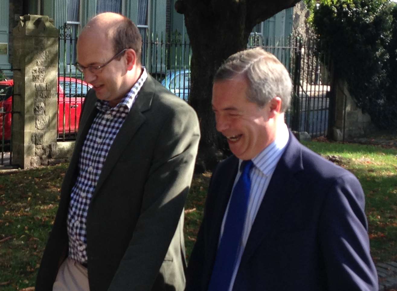 Mark Reckless with Nigel Farage in the Rochester Castle grounds