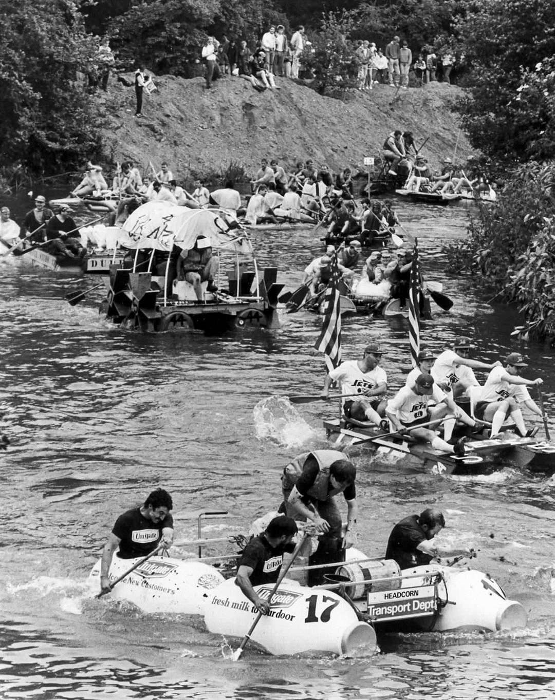 The East Peckham Raft Race in 1988