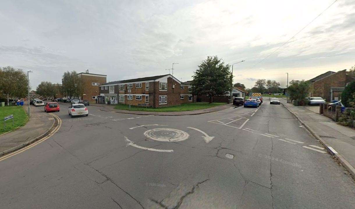 The mini roundabout which connects Murston Road and Woodberry Drive in Sittingbourne. Picture: Google Maps