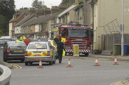 Emergency services at the scene of a scaffolding collapse in Sittingbourne