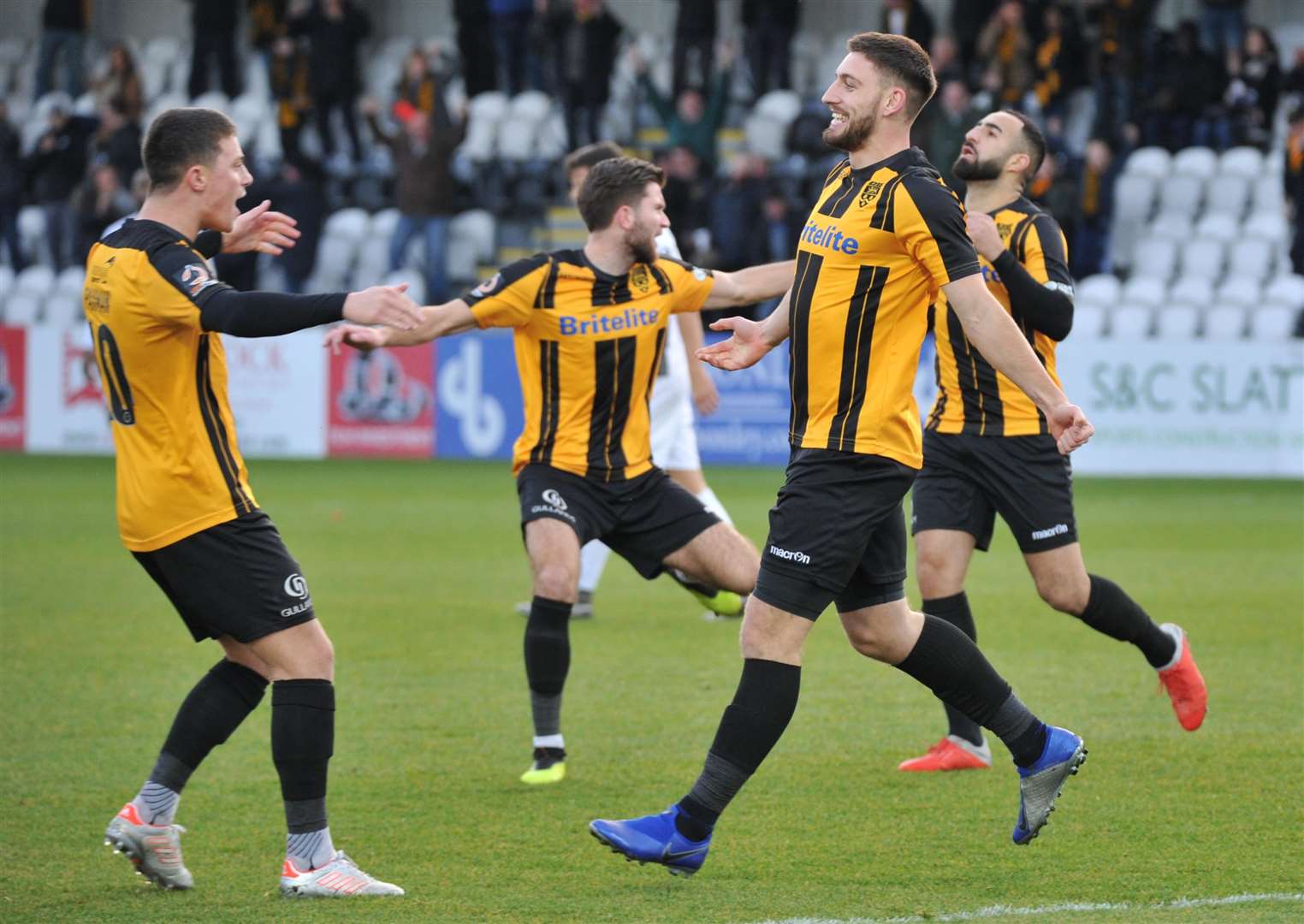 Jake Cassidy celebrates his goal at Boreham Wood Picture Steve Terrell