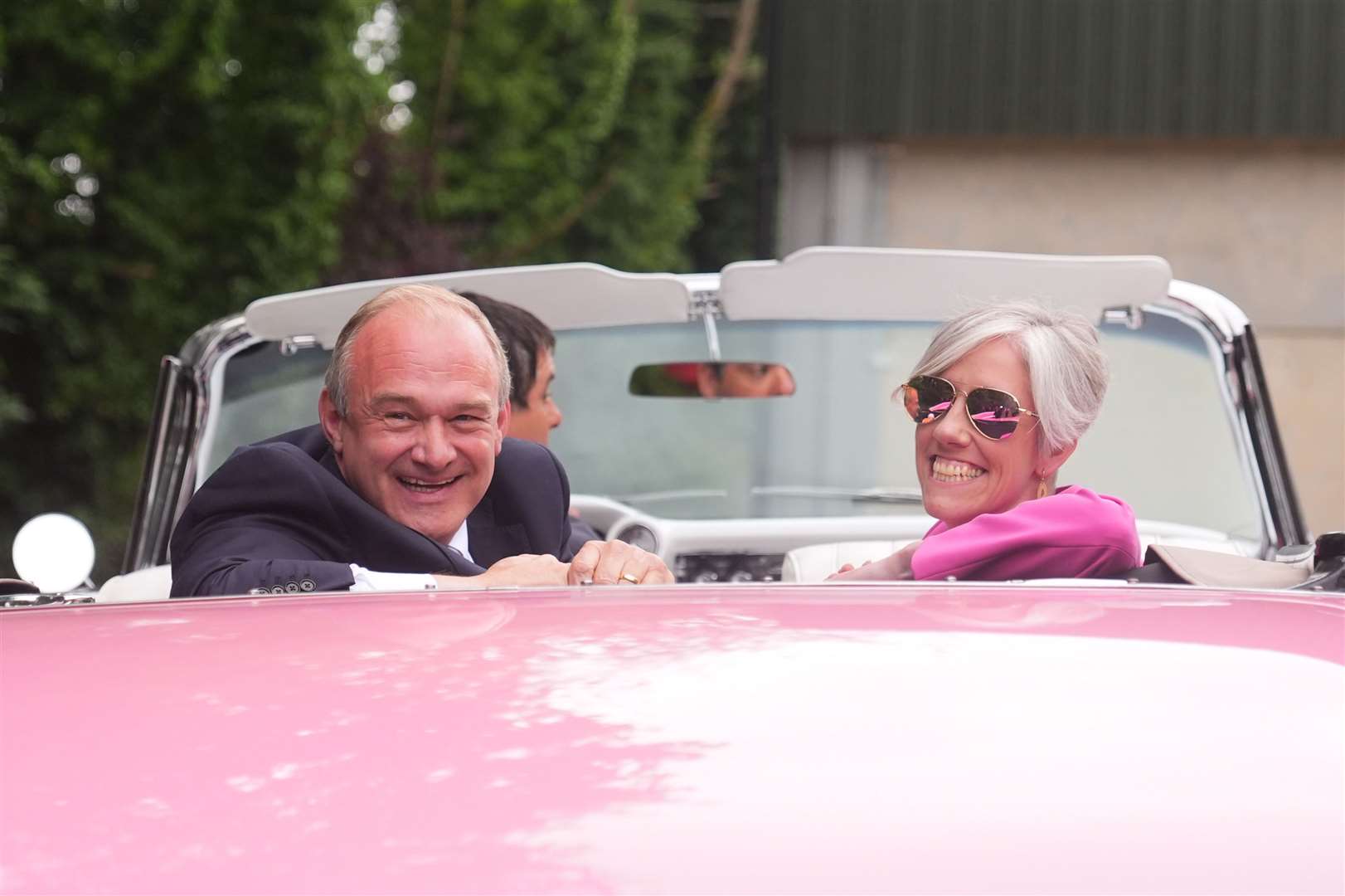 Liberal Democrat leader Sir Ed Davey, left, and deputy leader Daisy Cooper during a visit to Hammond’s End Farm in Harpenden (James Manning/PA)