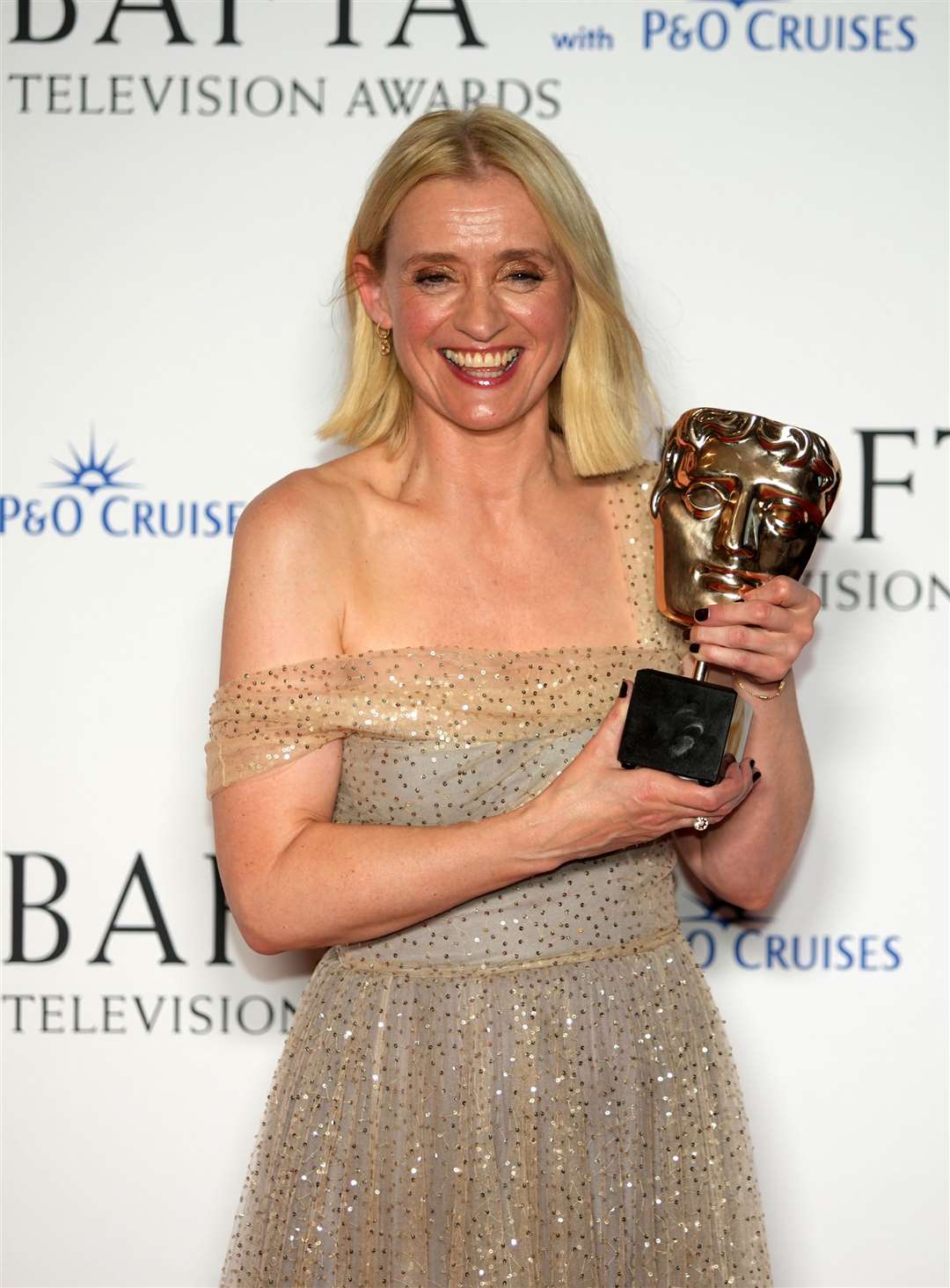 Anne-Marie Duff with the award for supporting actress at the Bafta Television Awards in 2023 for her role in Bad Sisters (Jeff Moore/PA)