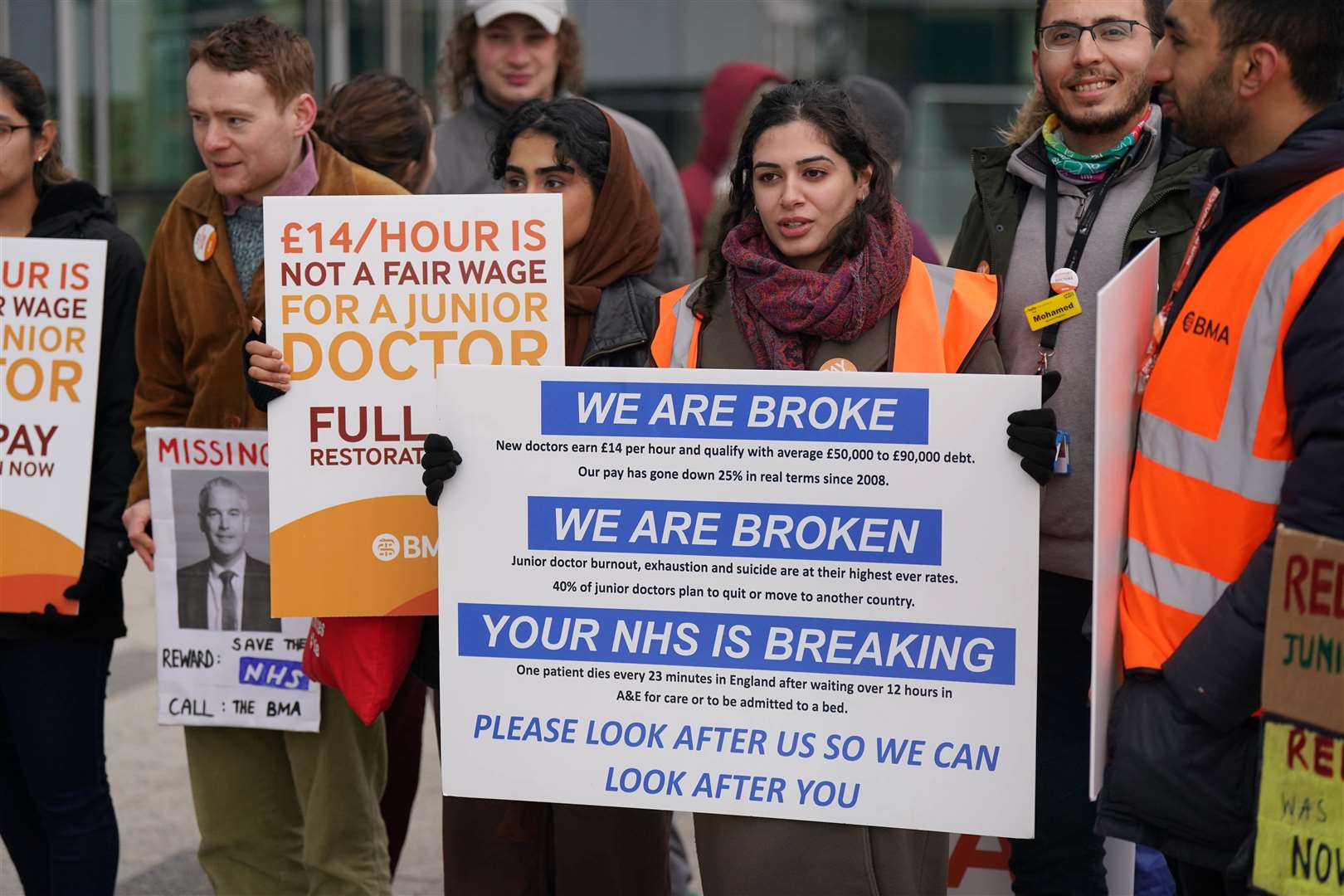 Striking NHS junior doctors on the picket line outside Queen Elizabeth hospital in Birmingham (Jacob King/PA)