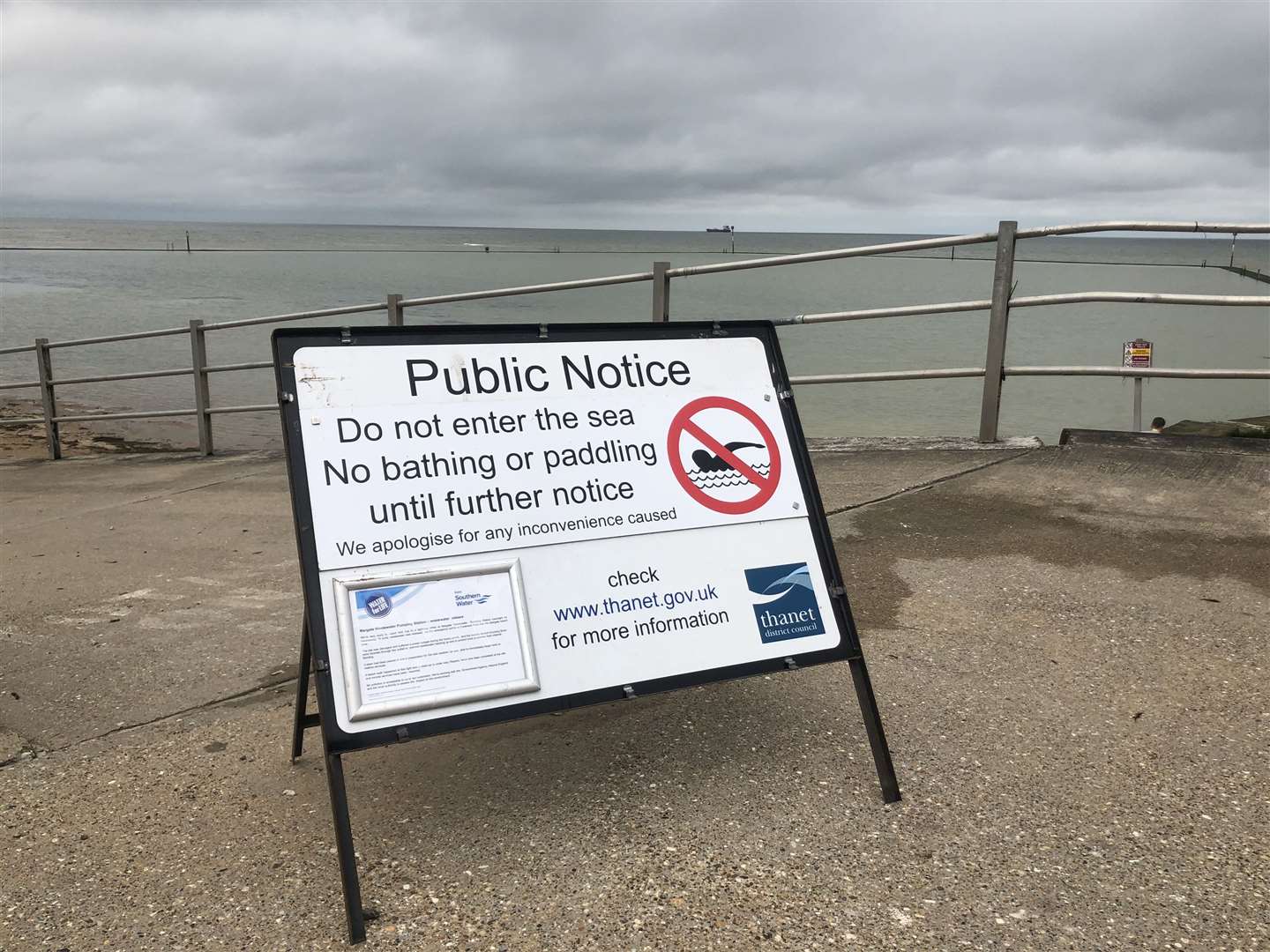 Signs have been placed around Walpole tidal pool warning swimmers not to enter the sea. Picture: Tim Garratt