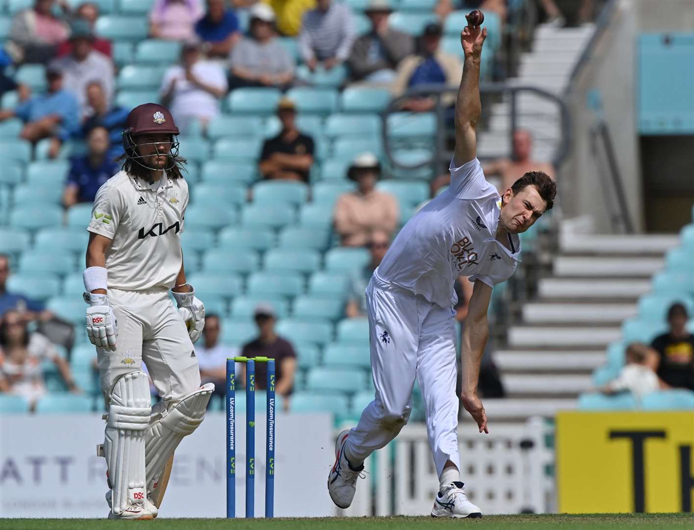 On-loan Toby Pettman took 2-75 on his first day as a Kent player. Picture: Keith Gillard