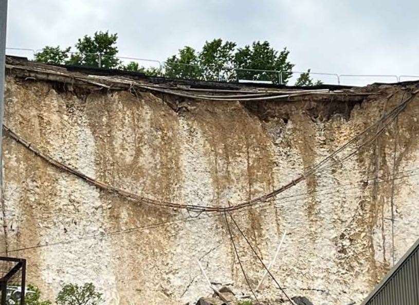 Galley Hill Road in Swanscombe collapsed on to the industrial site below