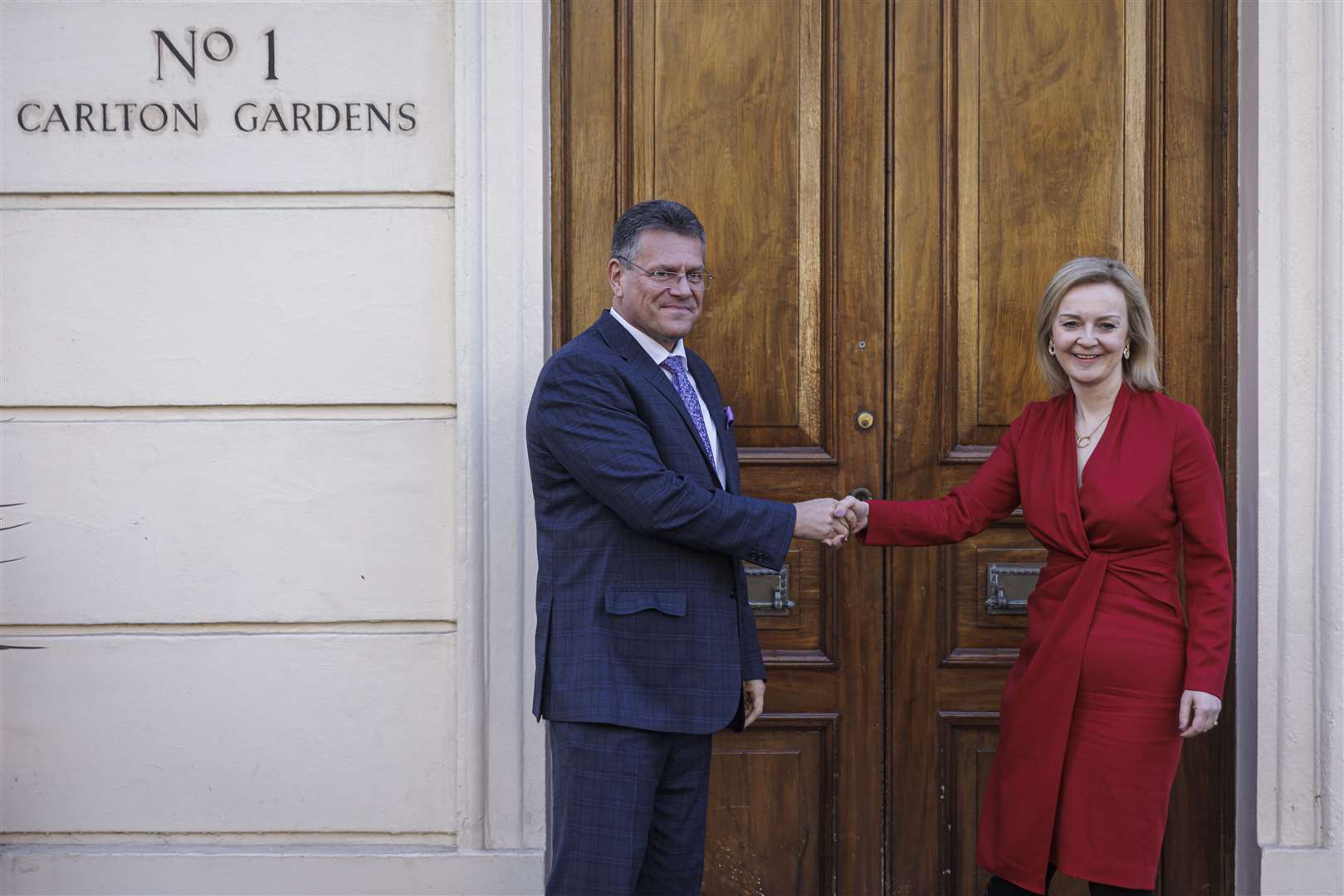 Liz Truss with European Commission vice-president Maros Sefcovic (Rob Pinney/PA)