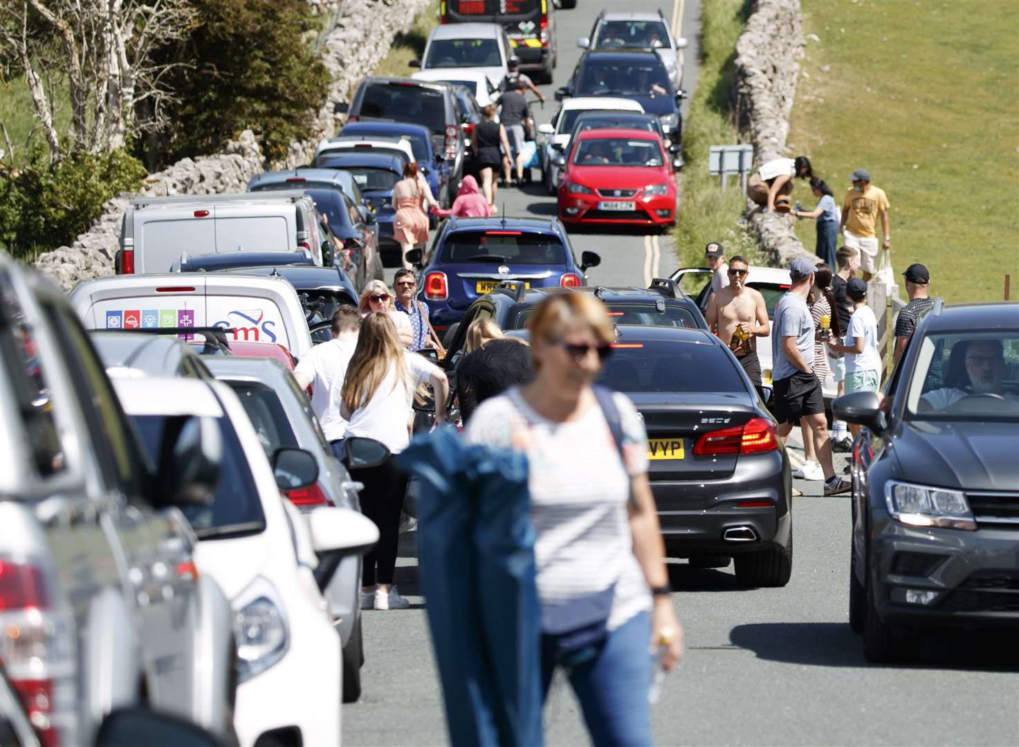 Gridlock stretches on a road in Burnsall in the Yorkshire Dales (Danny Lawson/PA)