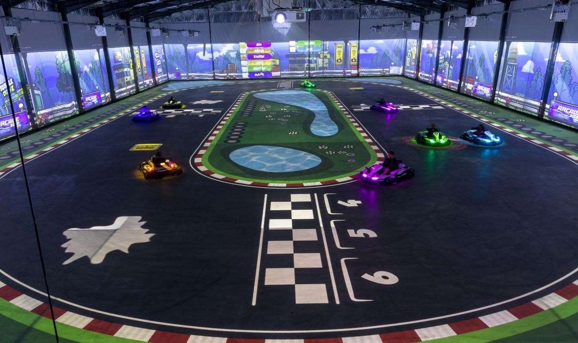 Like a real-life version of Mario Karts, BattleRace sees drivers race around the track using power-ups to stop their opponents. Picture: Andy Jones