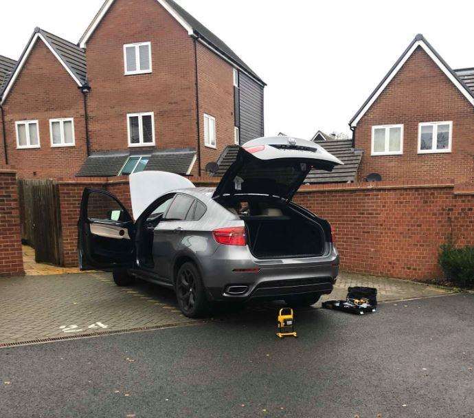 Police examined a car