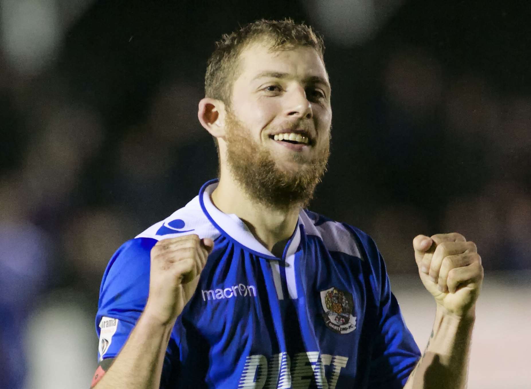 Ryan Hayes celebrates Dartford's FA Cup win at Bromley Picture: Andy Payton