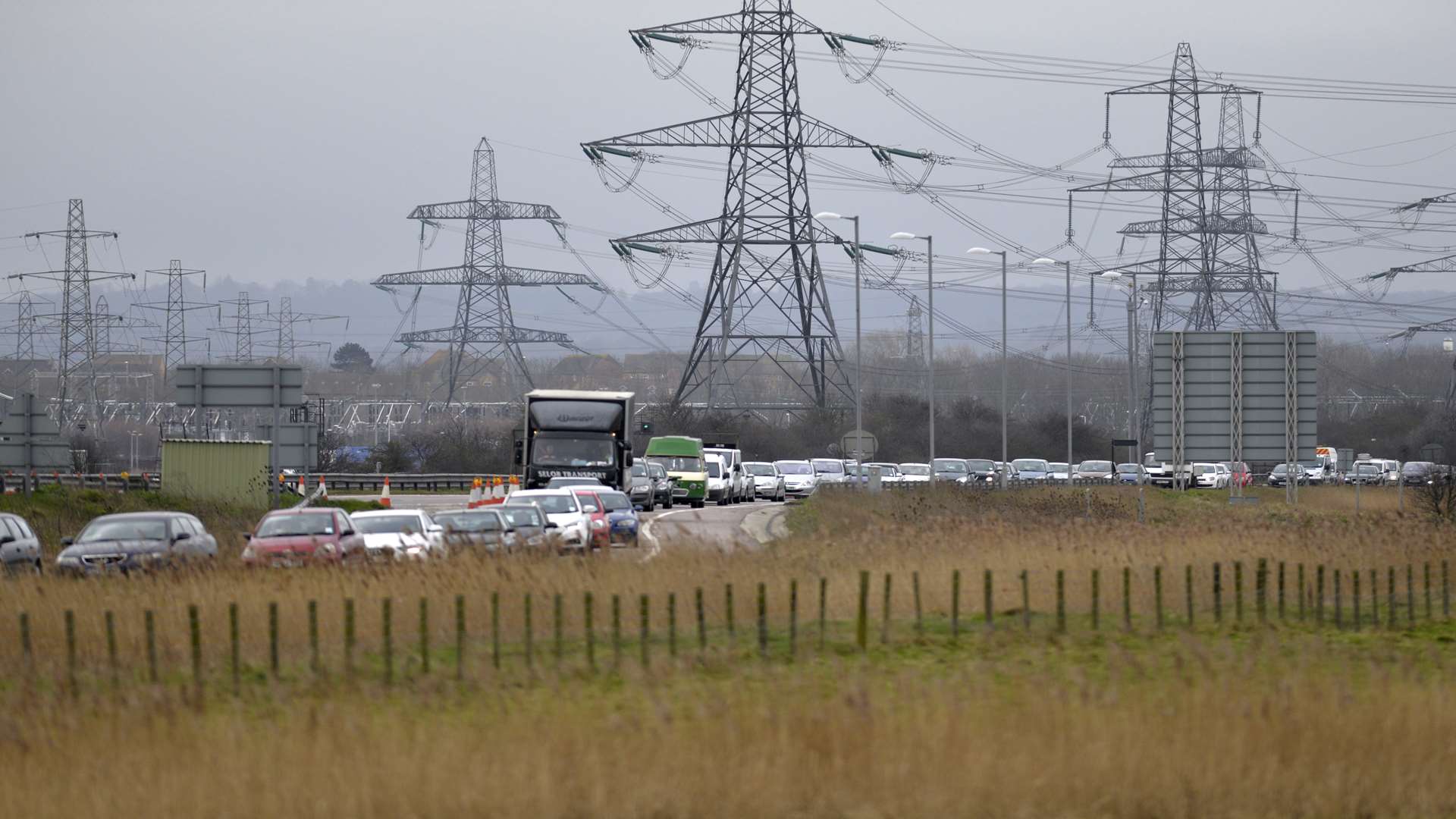 The queue of cars coming off the A249