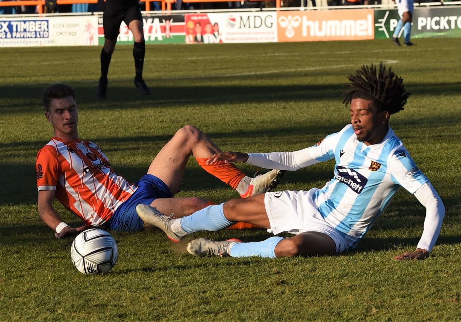 Dominic Odusanya shows the commitment that secured victory for Maidstone at Braintree Picture: Steve Terrell