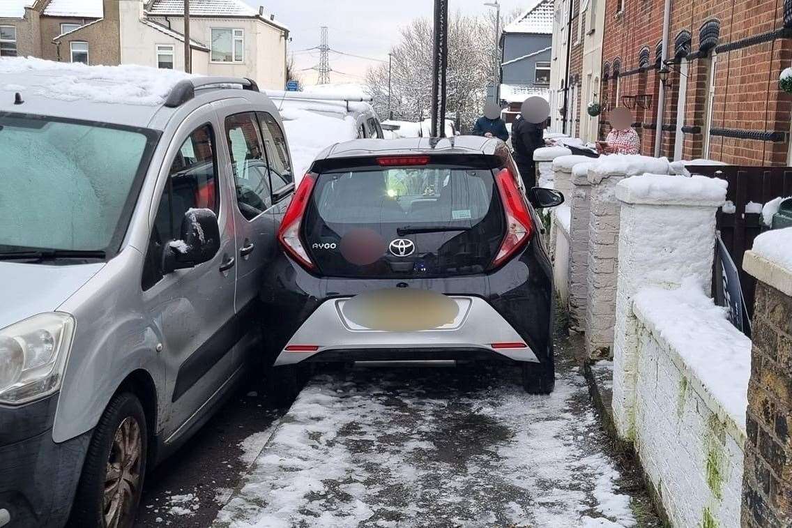 The Toyota Aygo was seen blocking the path in Swanscombe