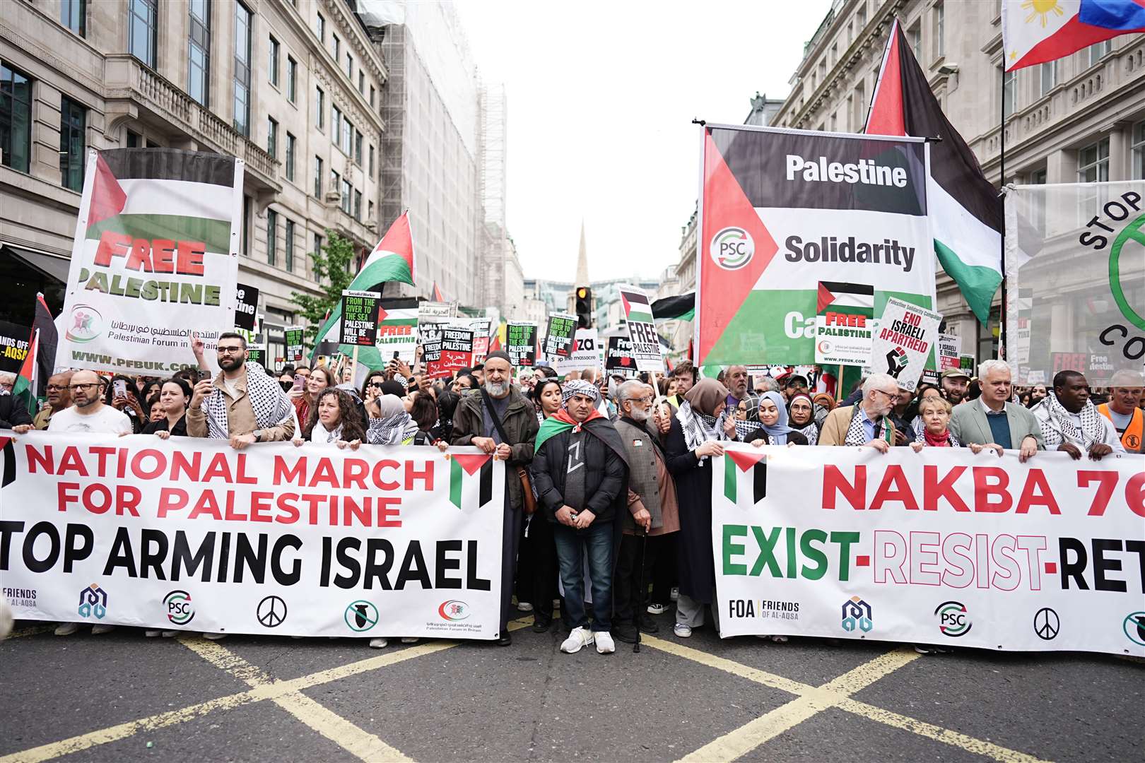 People take part in a Nakba 76 pro-Palestine demonstration and march in London (Aaron Chown/PA)