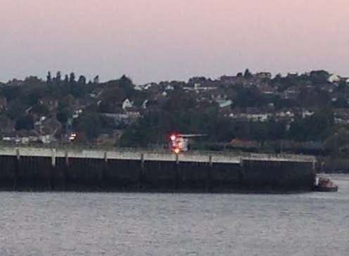 The helicopter landed by the River Medway after circling