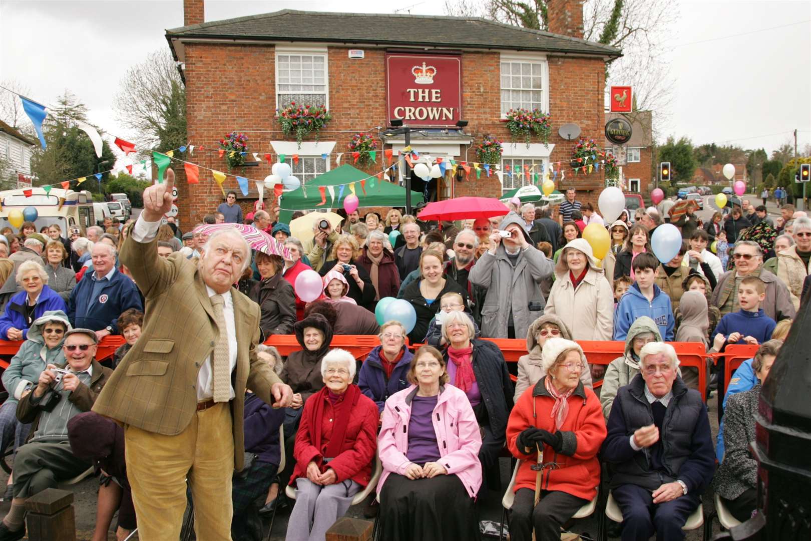 Outside The Crown pub in St Michaels, near Tenterden, in March 2008 where actor Sir Donald Sinden unveiled a new sign. The pub, which dates back to 1832, is still going today