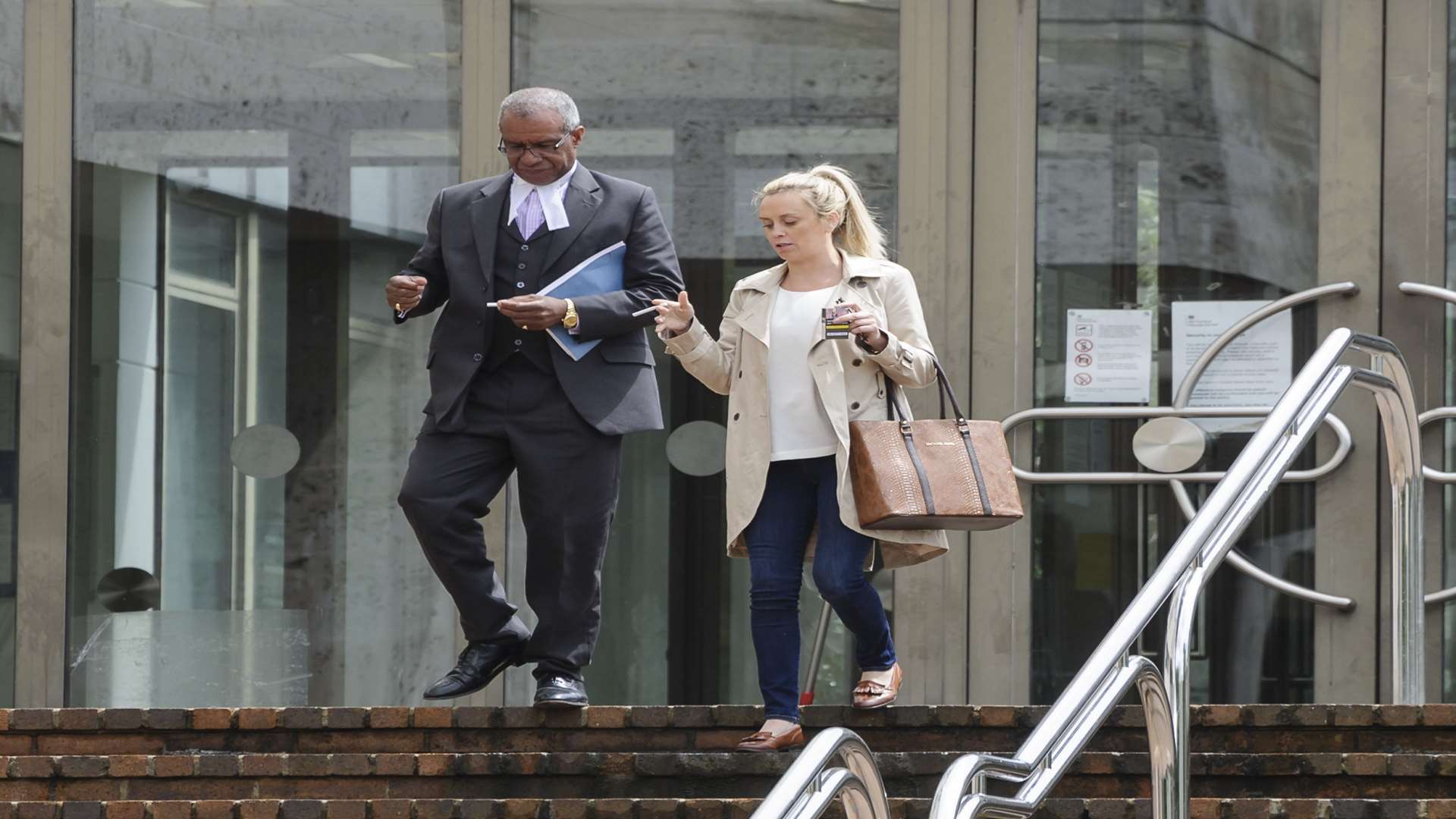 Lucy Coleman with her barrister Hugh D'Aguilar