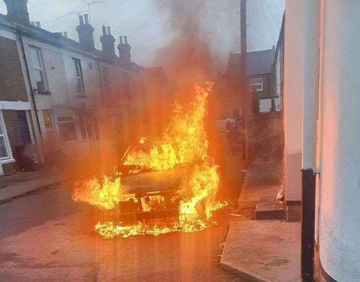 A car was engulfed in flames in a suspected arson attack in Ramsgate