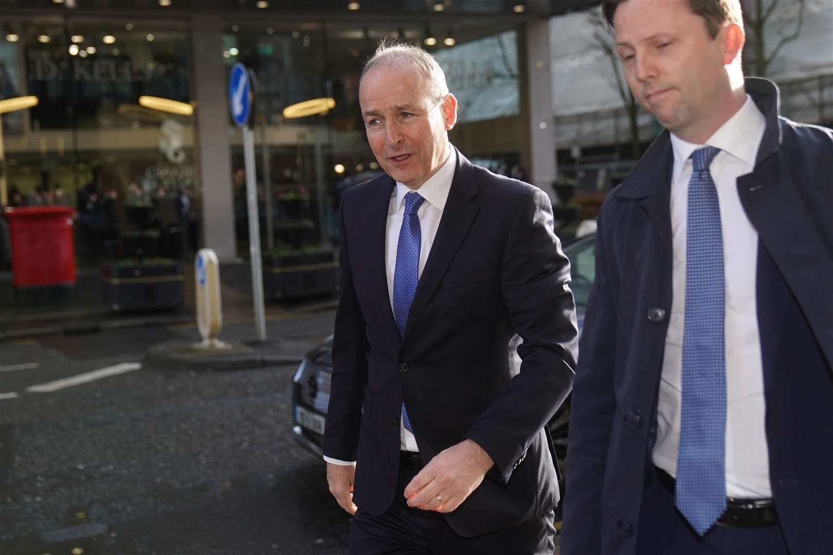 Tanaiste Micheal Martin arrives at the Grand Central Hotel in Belfast for meetings with Stormont political leaders (Brian Lawless/PA)