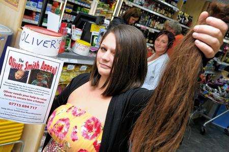 Jenna Yates had her long hair cut on Saturday to raise money for the Oliver Smith Appeal