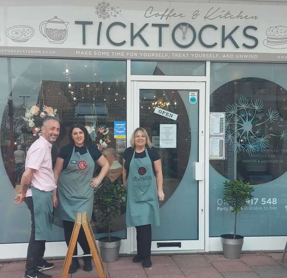 Brennon Robbinsleigh, Nicola Leeman and Cheryl Wilson outside TickTocks