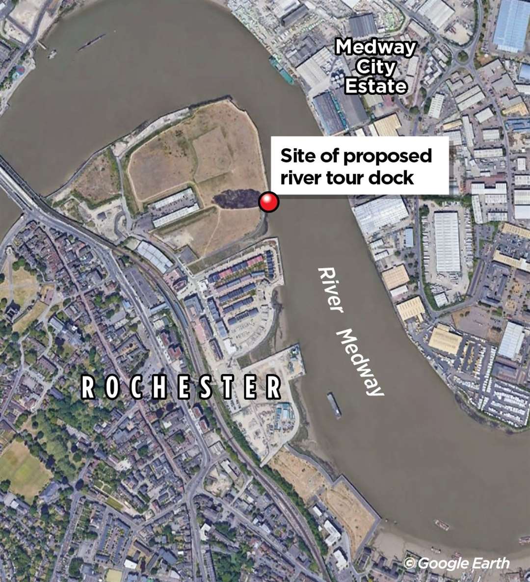 The location of the river tour docking platform on the River Medway