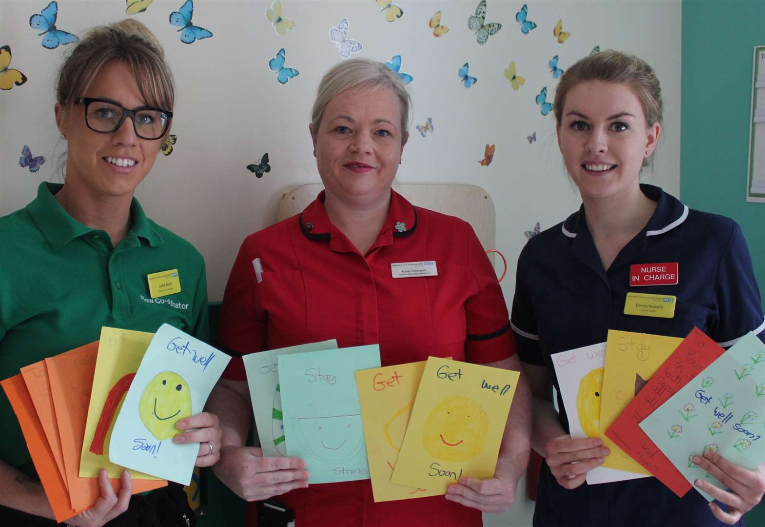 Members of staff at Maidstone Hospital with the cards drawn by local children Picture: Maidstone and Tunbridge Wells NHS Trust