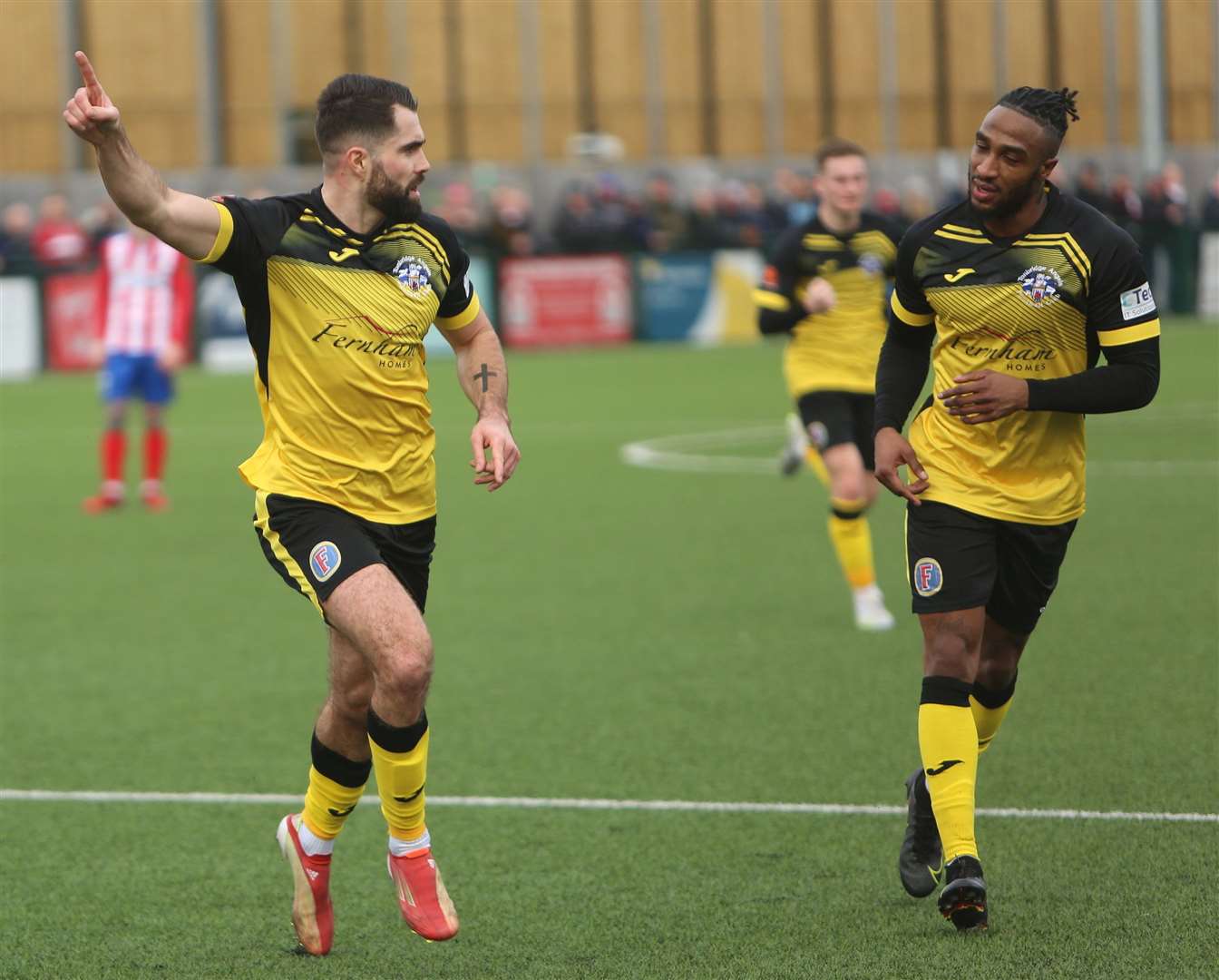 Delight for Joe Turner after scoring at Dorking in Angels' 3-1 victory Picture: Dave Couldridge