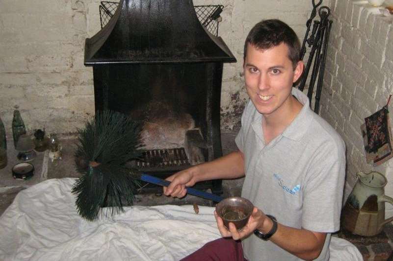 Chimney sweep Peter Greaves found old coins while cleaning an inglenook