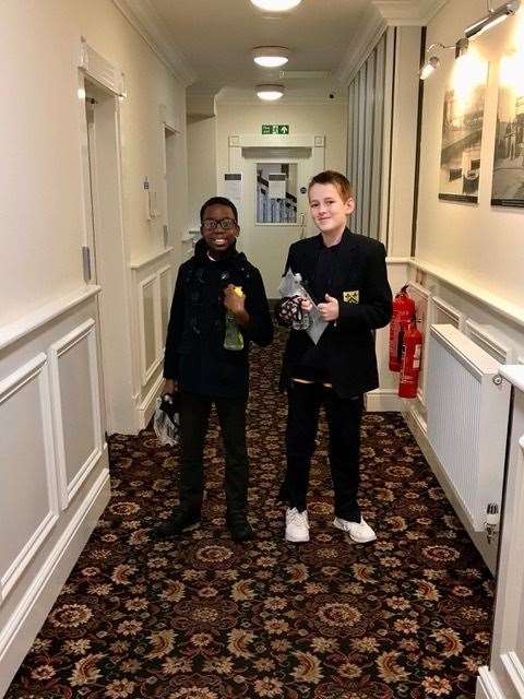 Daniel and Jeremy at the Clarendon Hotel in Gravesend taking their GCSE maths paper