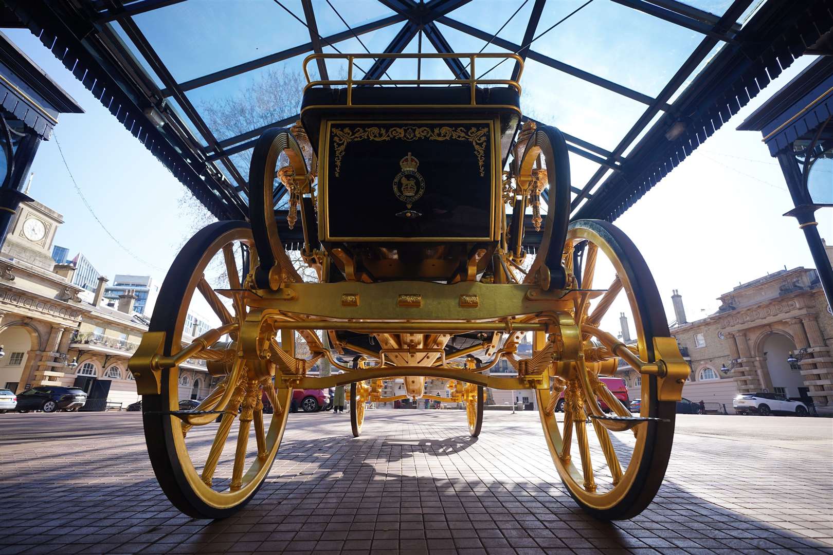 The Diamond Jubilee State Coach on display at the Royal Mews in Buckingham Palace (Yui Mok/PA)